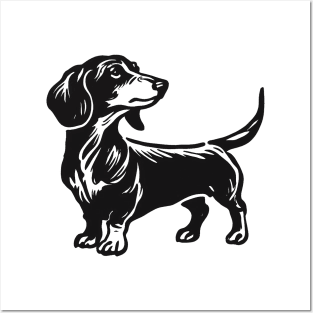 Stick figure dash hound dog in black ink Posters and Art